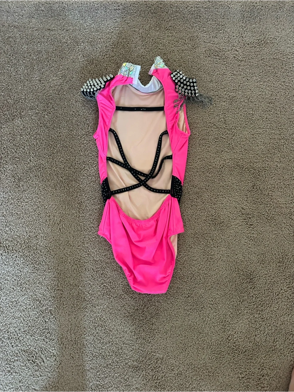 Hot Pink and Black Dance Leotard with Silver Accent